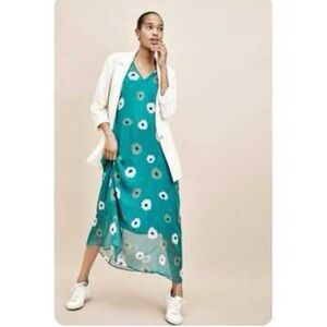 Amour Vert Mariam Marin Large Floral Maxi Teal Blue Dress